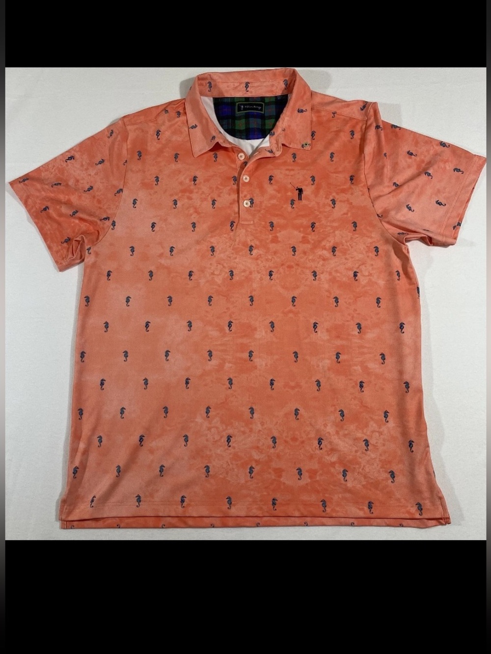 William Murray Men's Coral Polo Shirt with Seahorse Print